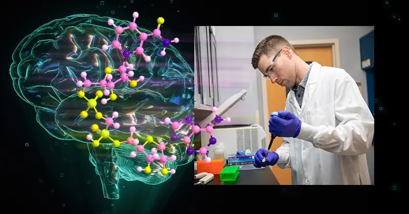 Christopher Martens, assistant professor of kinesiology and applied physiology and director of the Delaware Center for Cognitive Aging Research, works with blood samples as part of his groundbreaking Alzheimer’s research. 