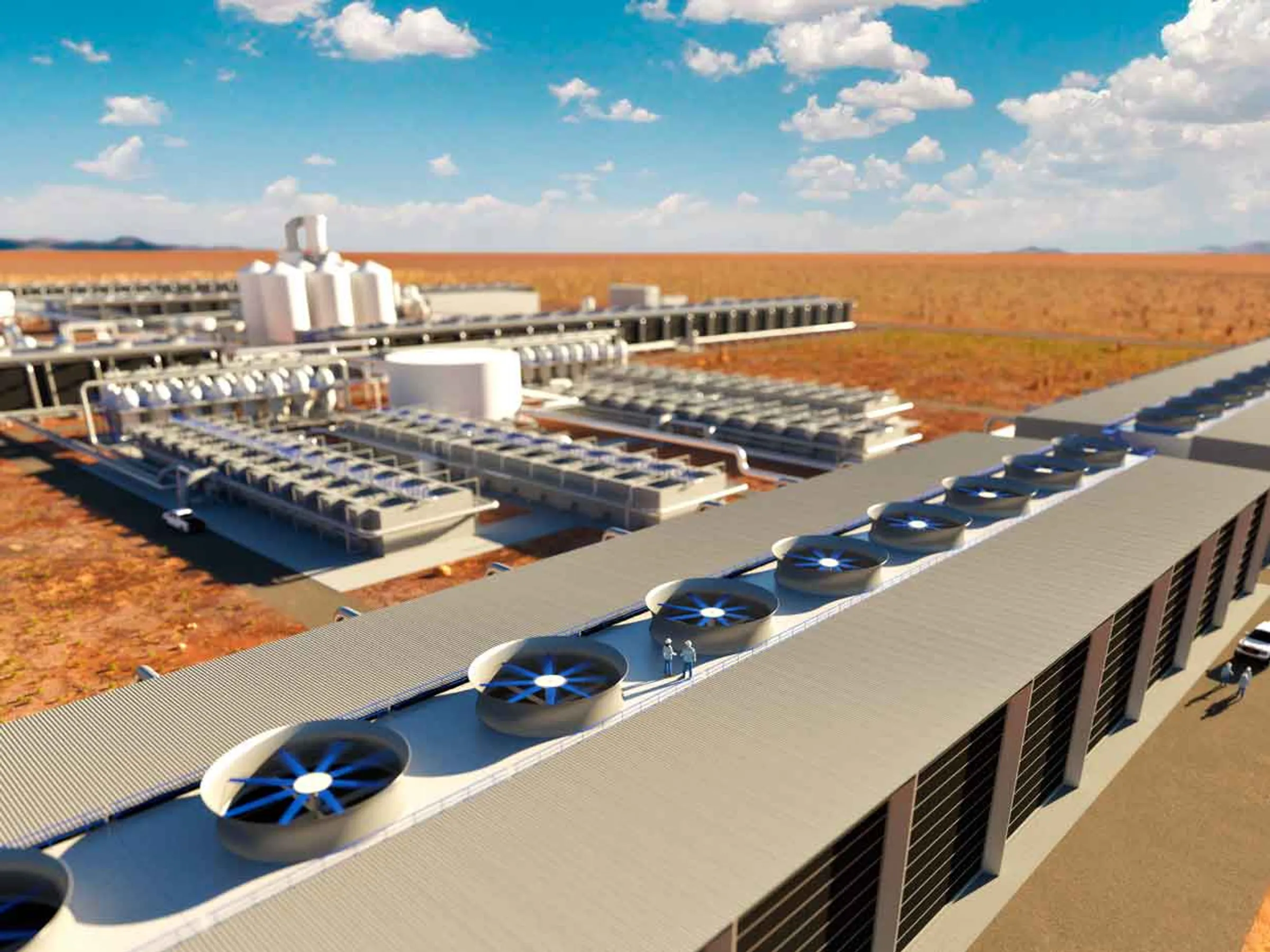 Carbon Engineering's new site in West Texas (shown here in an artist's rendering) will directly capture 1 million metric tons of CO 2 per year and pump it underground. 