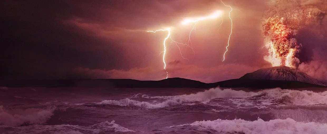 An artist’s impression of early Earth, where the first simple proteins may have formed. 