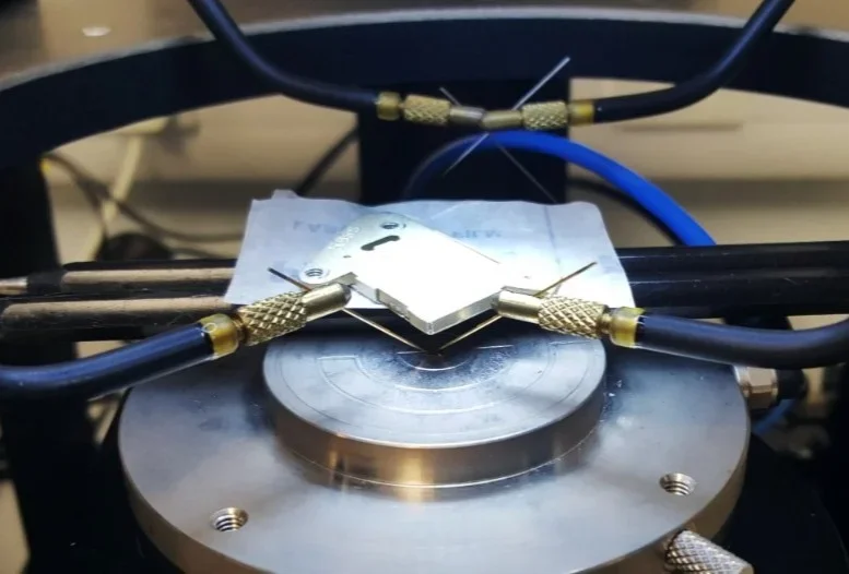 Prototype of the Arkenlight carbon-14 diamond betavoltaic battery.