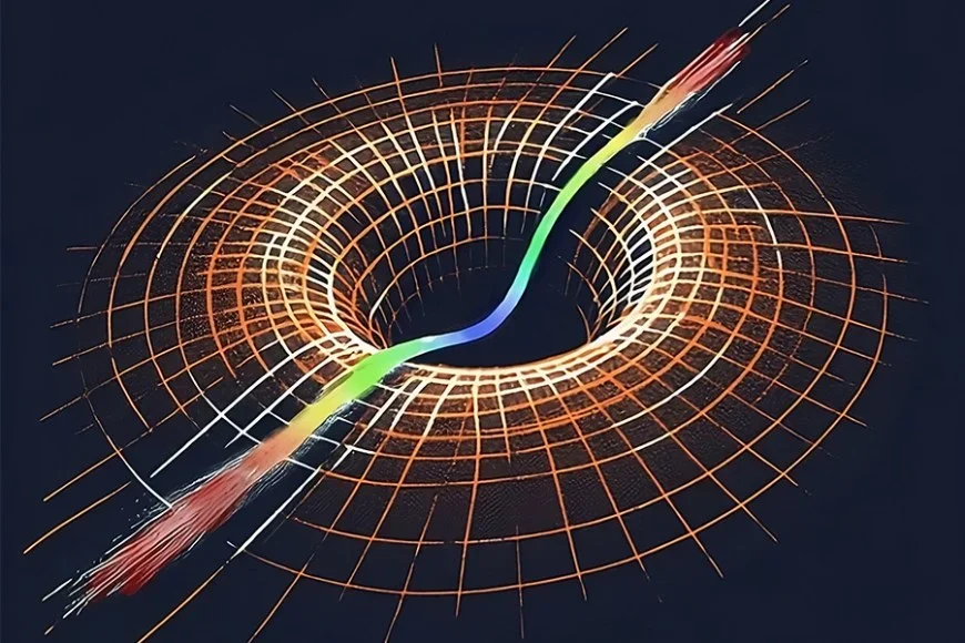 An artistic depiction of a wave encountering an exponentially curved spacetime. 