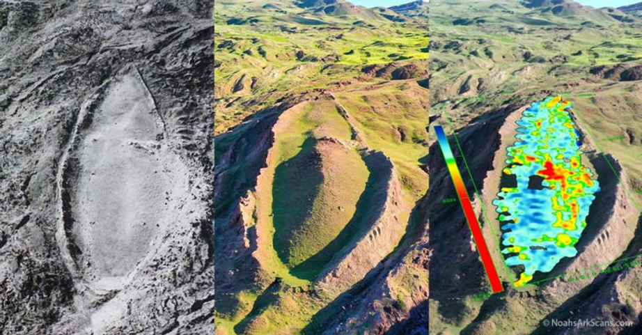 A 1961 aerial view compared to a 2019 aerial view of the formation as landslides have damaged the structure over the years.