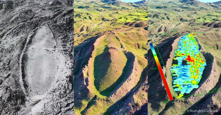 A 1961 aerial view compared to a 2019 aerial view of the formation as landslides have damaged the structure over the years.