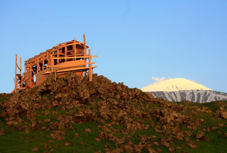 A modern-day version of the Ark on display on Mount Ararat as part of a global warming project by Greenpeace volunteers in 2007.