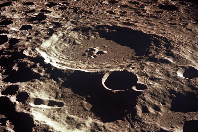 The Daedalus crater on the far side of the moon as seen from the Apollo 11 spacecraft.