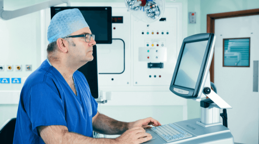 Doctor using the Electroporation (NanoKnife) passing electric currents directly into the tumour via a needle to kill off cancerous cells. 