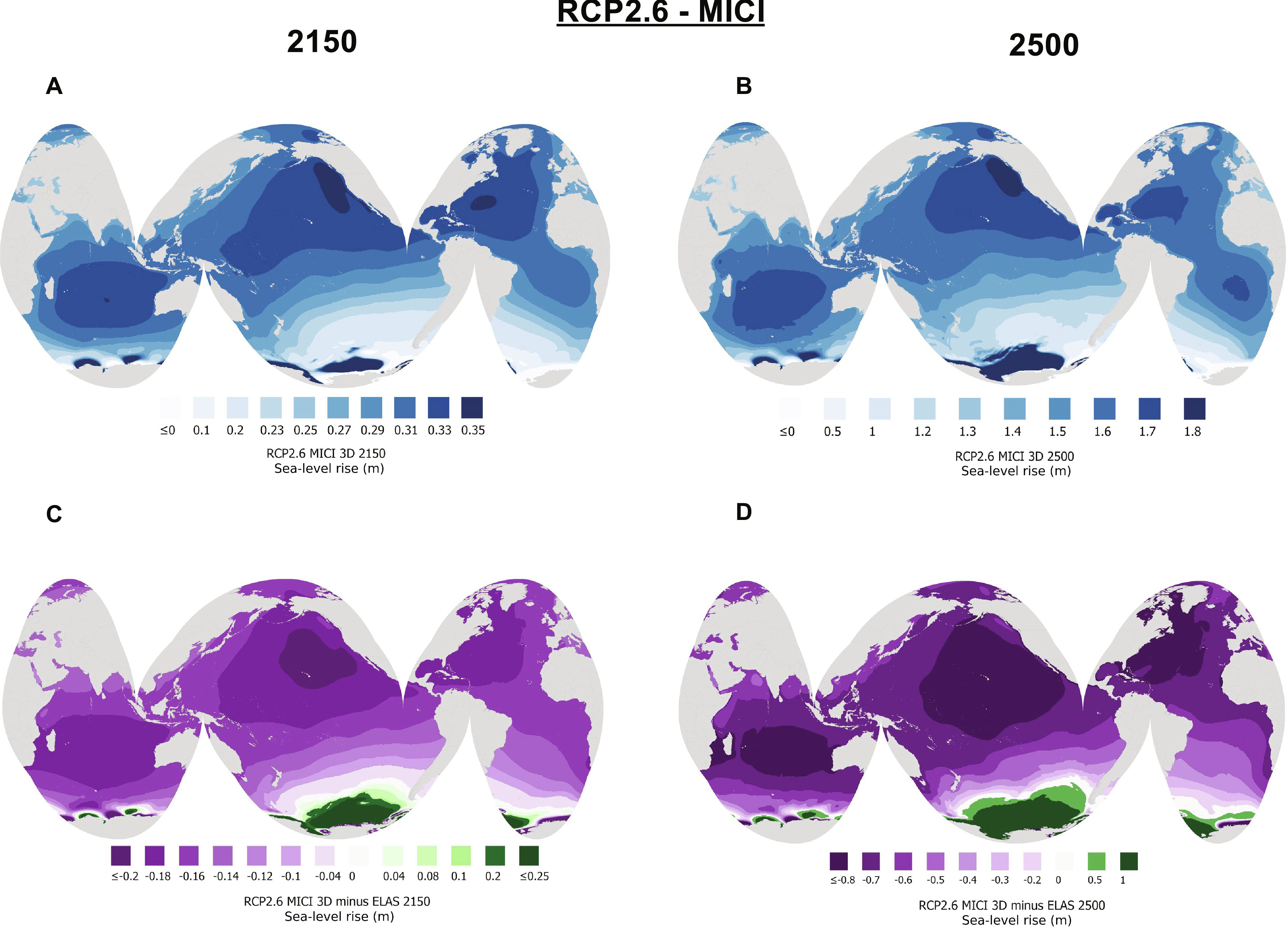 Global, spatially variable sea-level changes due to Antarctic ice loss.