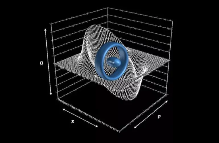 A ring-shaped warp drive device could transport a football-shape starship (center) to effective speeds faster than light. The concept was first proposed by Mexican physicist Miguel Alcubierre.