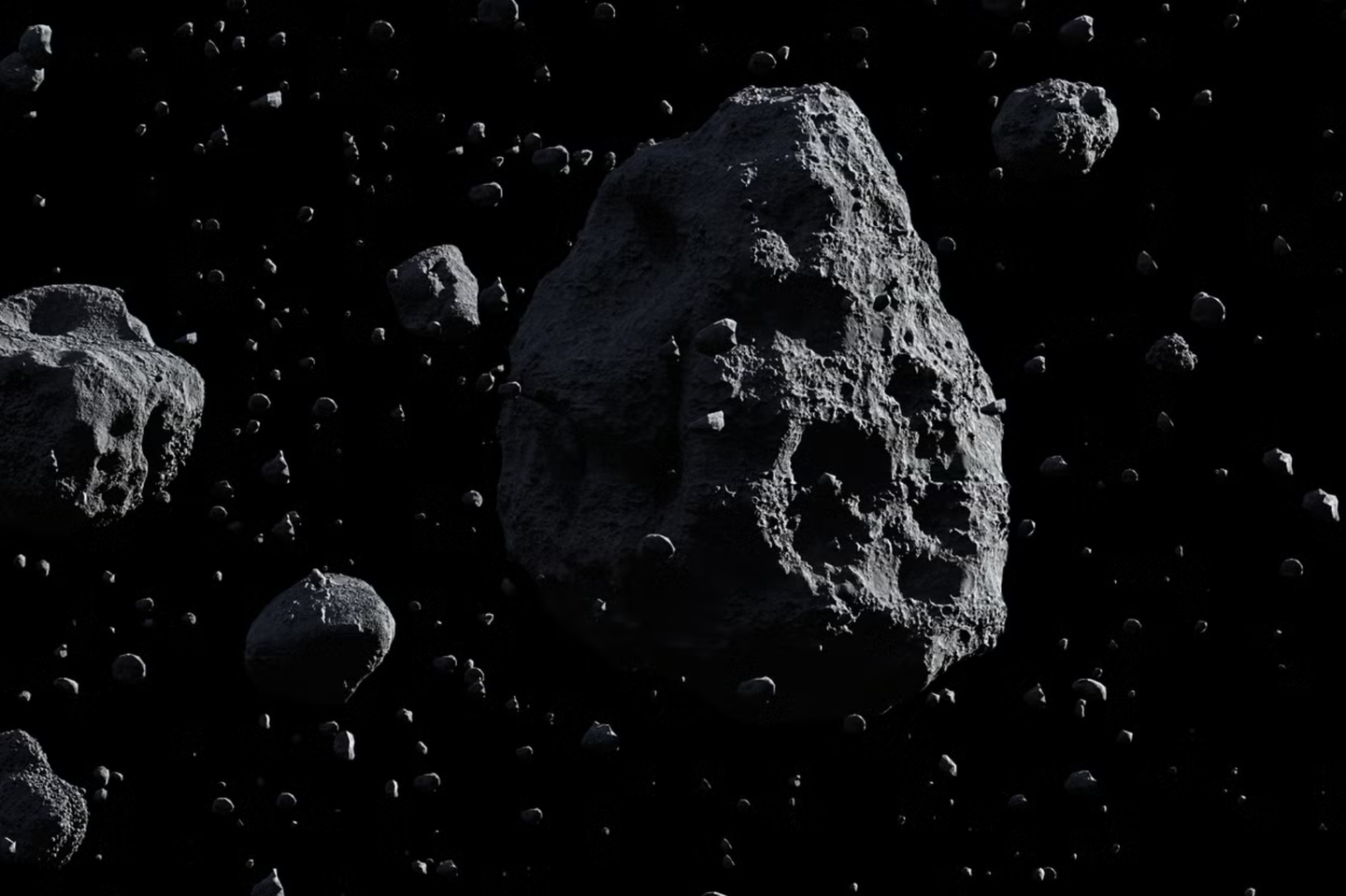 An artist’s conception of an asteroid field.