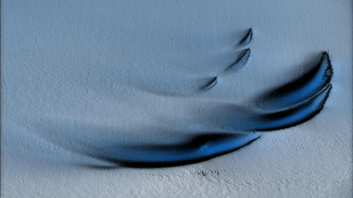 The features resemble teardrops, or claw marks.