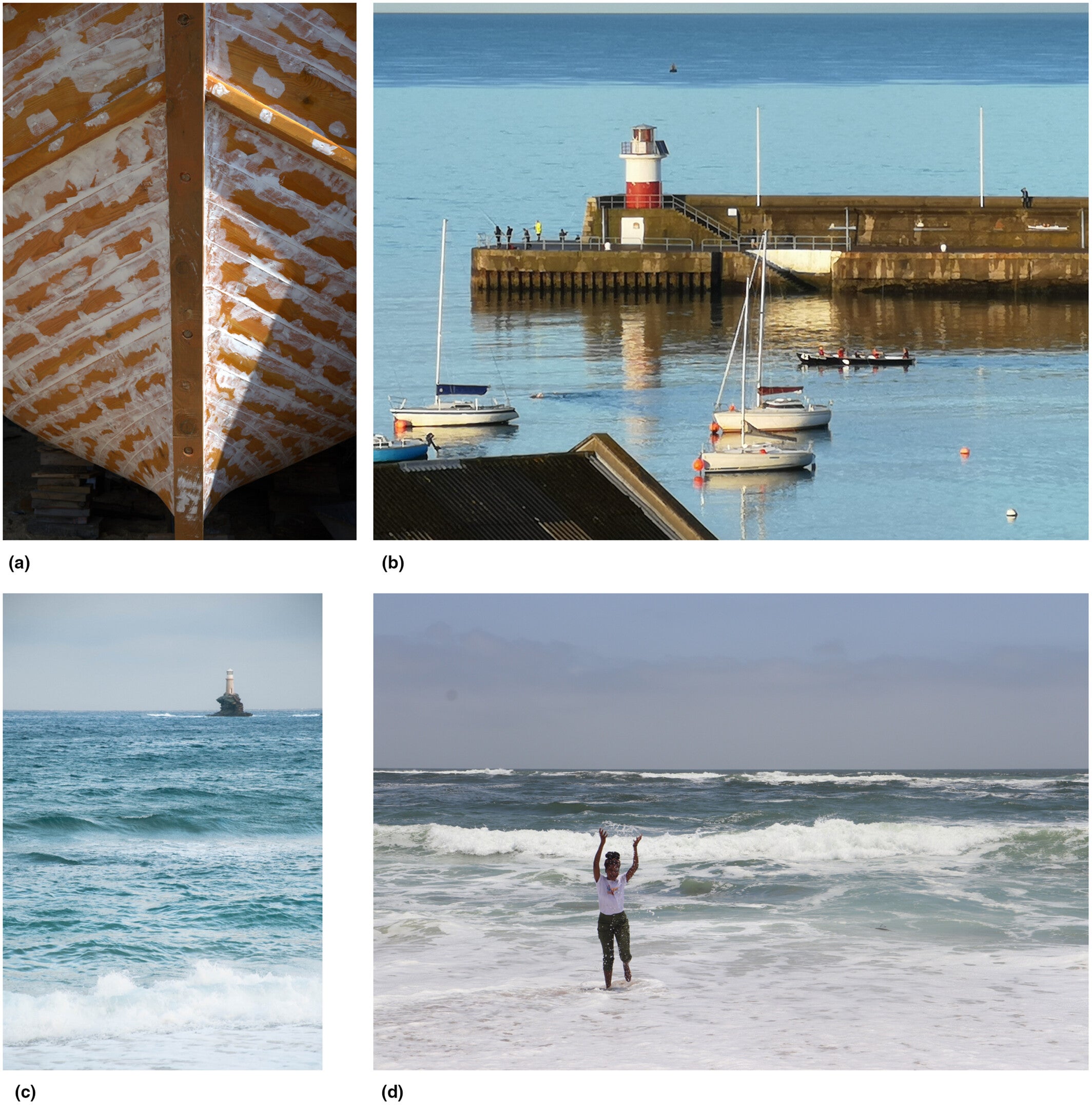 Common themes in visual depictions of marine identities. (a) Human heritage through marine traditions. Credit: Mavra Stithou. (b) Multiple marine place dependencies. Credit: Elisabeth Morris-Webb. (c) Interplay between human structure, the untameable sea and inner thoughts. Credit: Mavra Stithou. (d) Well-being. Credit: Tangi Hangula.