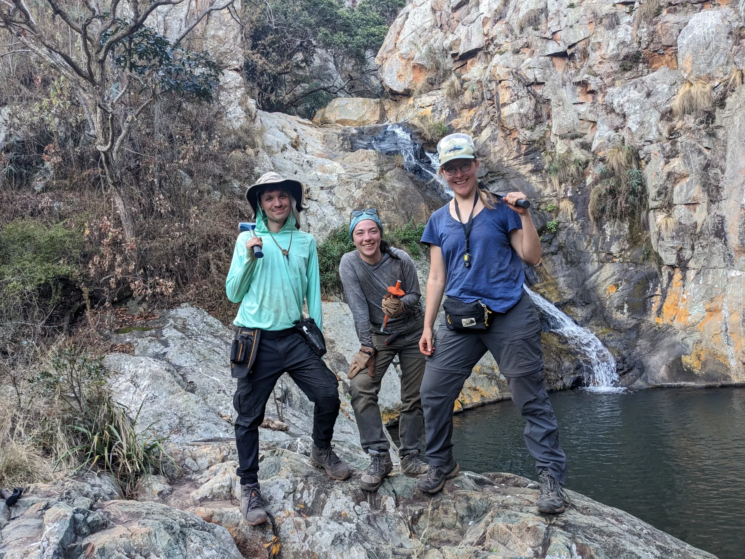 Drabon with students David Madrigal Trejo and Öykü Mete during fieldwork in South Africa.