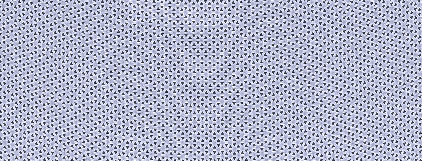 Electron microscopy image of a photonic crystal. The diameter of the triangular holes is 300 nanometer. The curvature of the crystal array stops the light waves in the crystal from moving. 