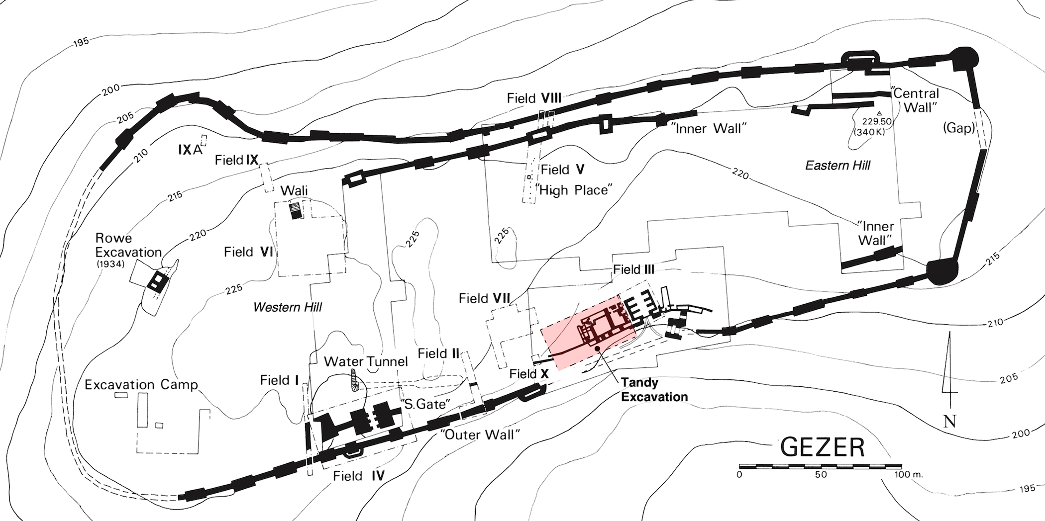 Location of the Tandy excavation relative to previous archaeological fieldwork at Gezer.