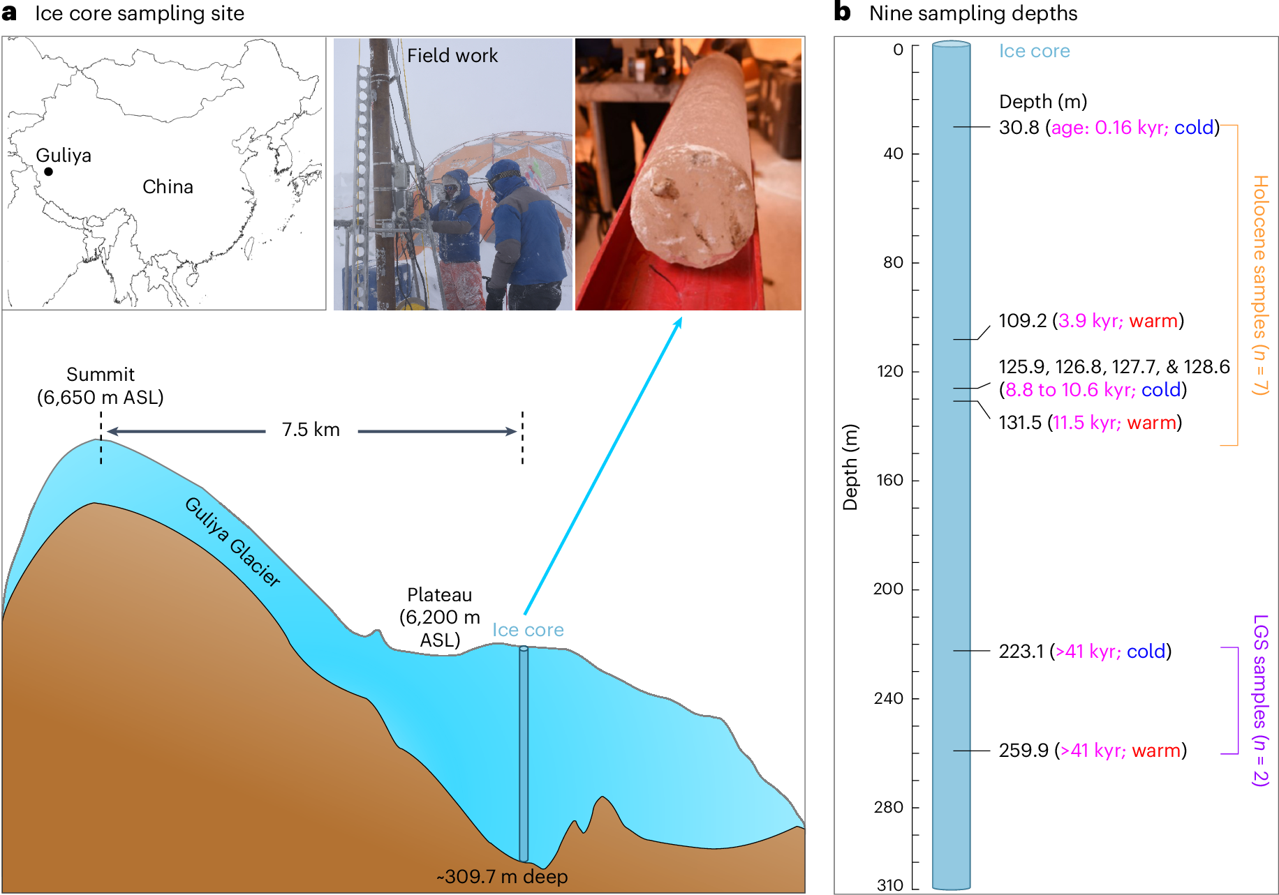 Glacier ice sampling. Map showing the location of the Guliya Glacier in the Tibet region of China. 