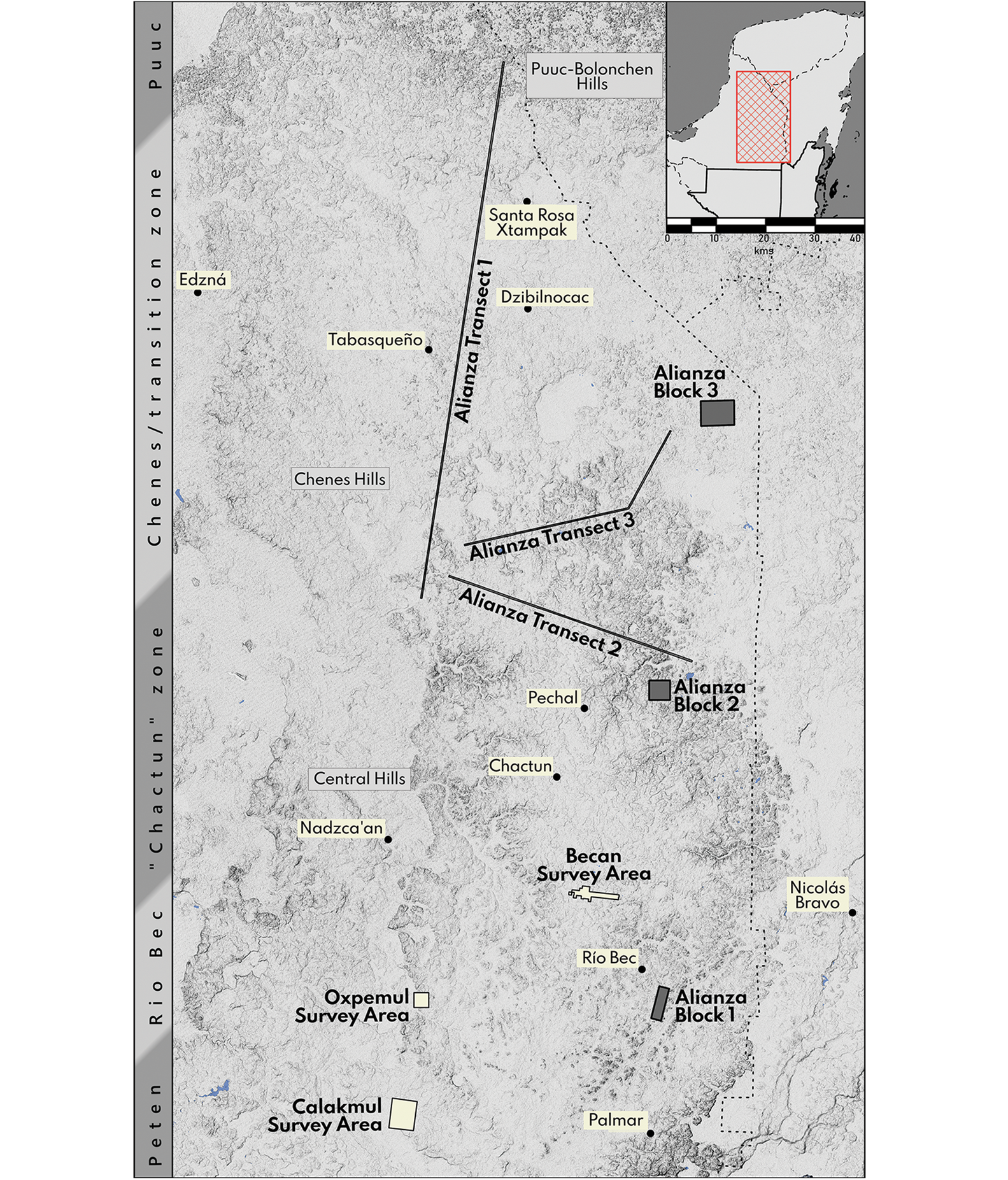 Alianza lidar survey areas in Campeche