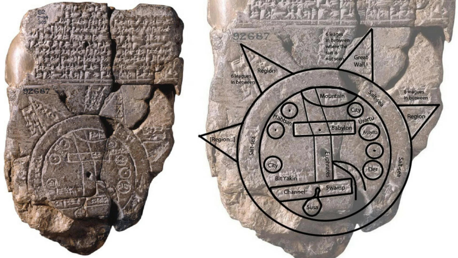 The map depicts notable places such as mountains, swamps, and cities like Urartu, Assyria, Der, and Elam, along with several unnamed cities.