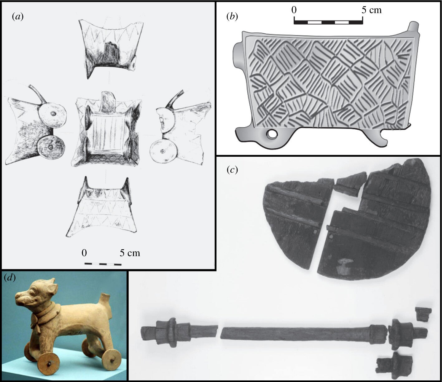 Artefacts depicting ancient wheel designs. 