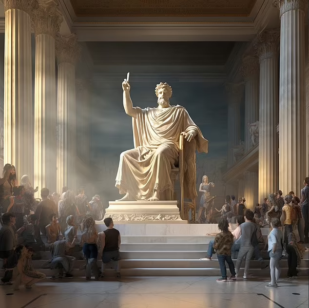 Standing at an imposing height of 40 feet, this statue crafted from ivory sat upon a majestic throne inside an airy temple.