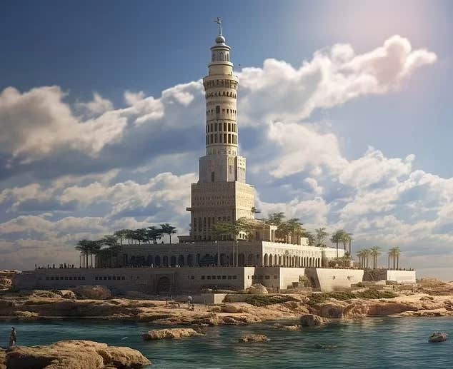 The Lighthouse of Alexandria, once a towering monument to human innovation, stood more than 350 feet tall on Pharos Island in the ancient Egyptian harbor.