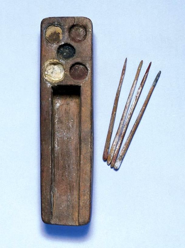 This ancient Egyptian scribe's palette is estimated to be from 1500-500 BCE.