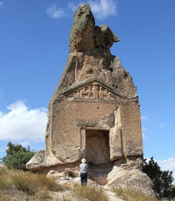 A view of the Arslankaya inscription at the Monument in Afyon, Turkey.