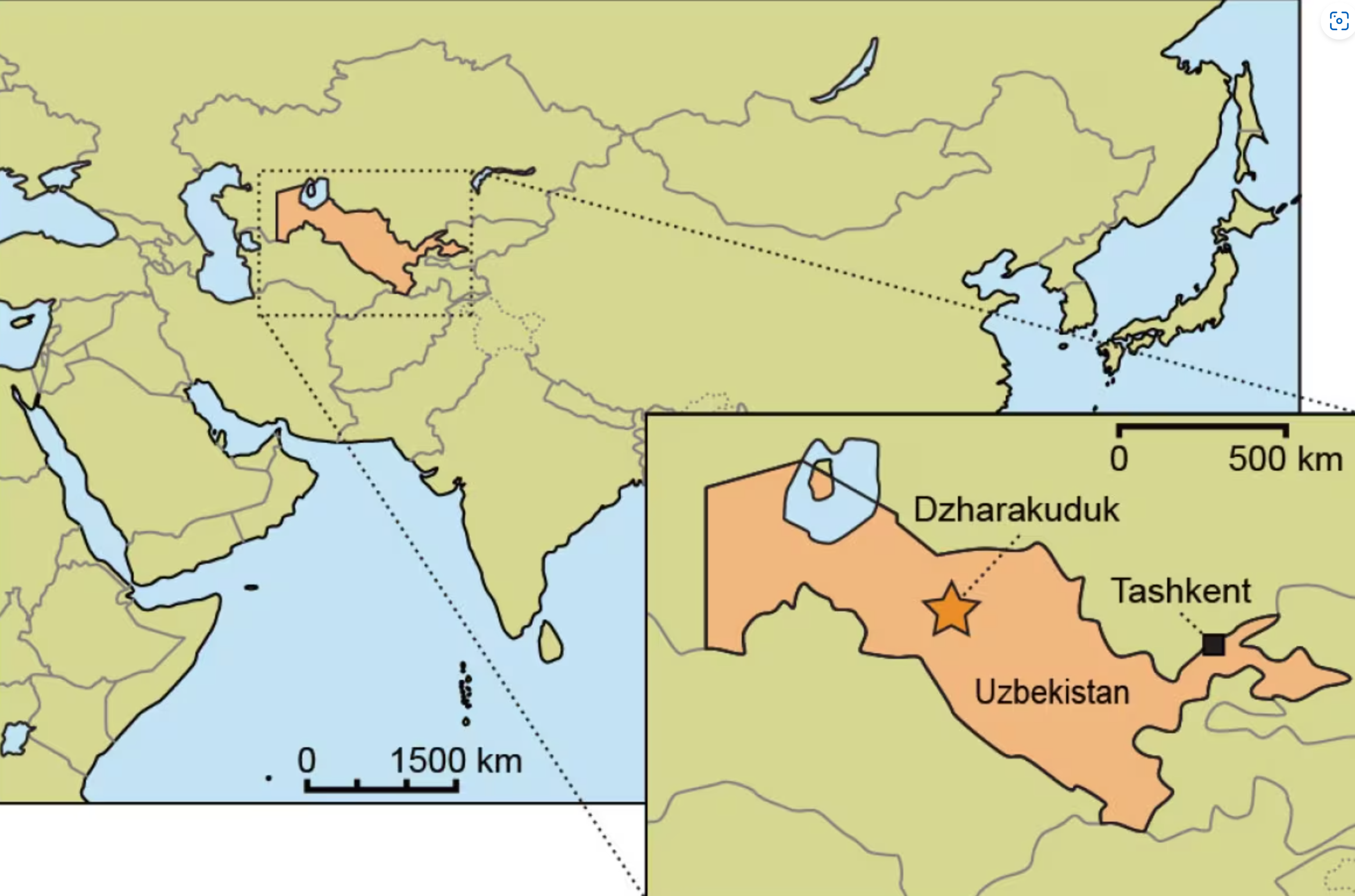 The fossil fragments of the newly discovered Ulughbegsaurus were found in Uzbekistan. 