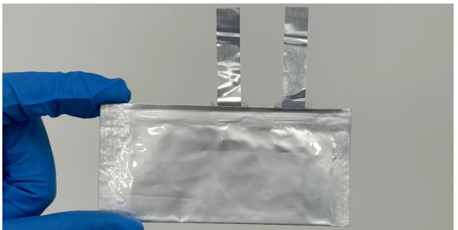A prototype lithium-sulfur (Li-S) battery developed by Monash University researchers.
