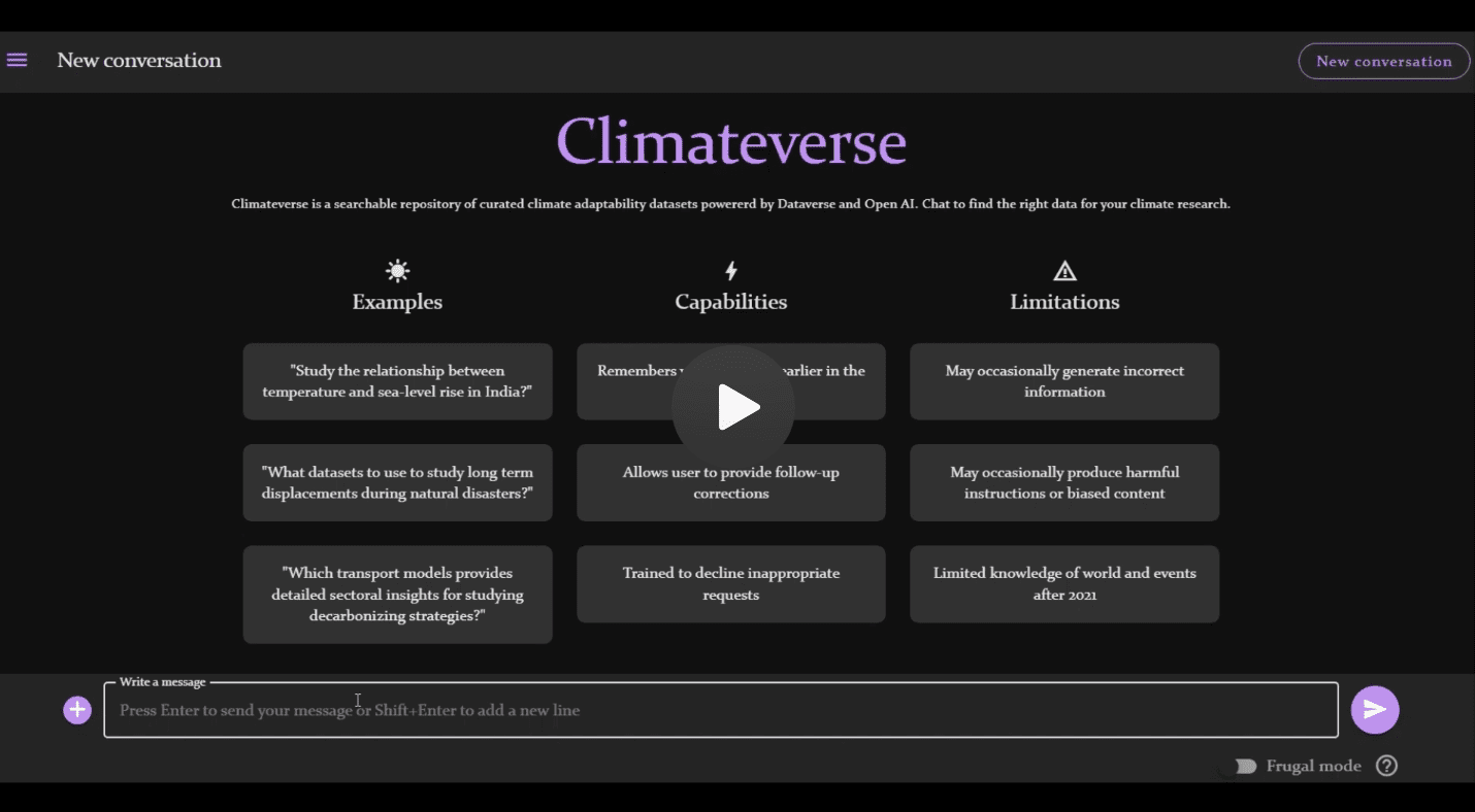 The climateverse platform unlocks the power of generative AI & public data for improved climate action.