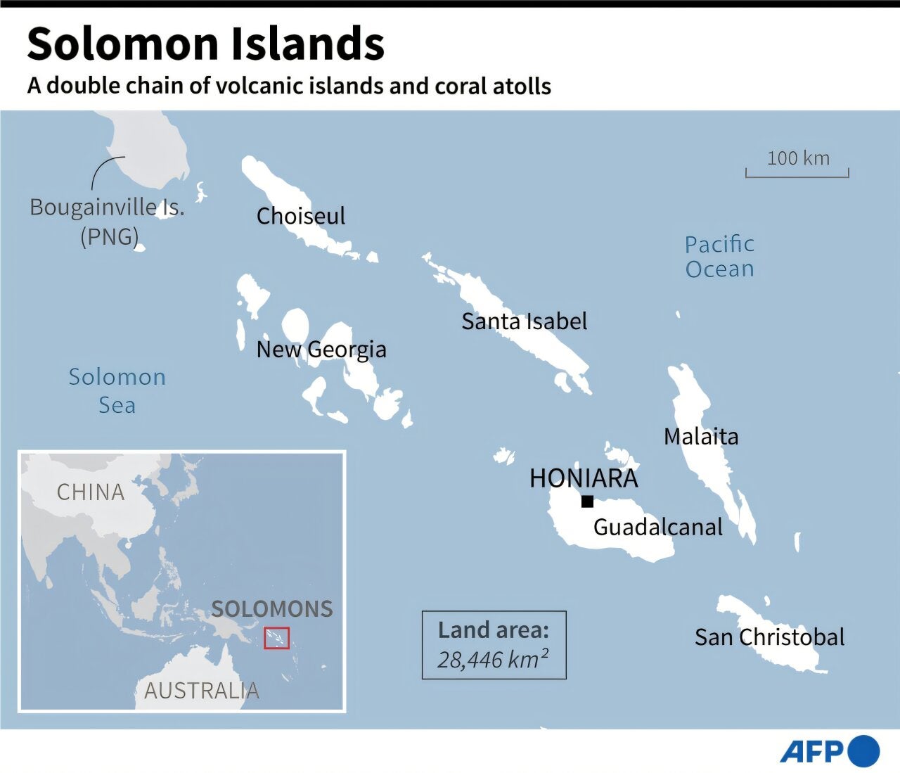 Map of the Solomon Islands in the South Pacific.