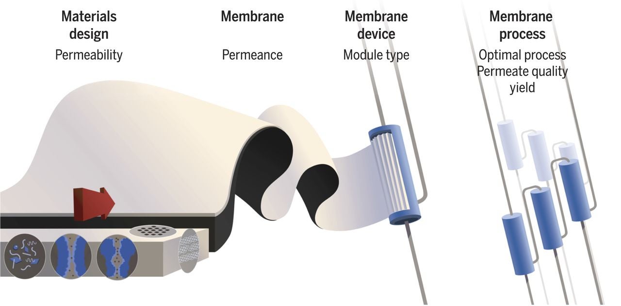 Polymer membranes for liquid and gas separation applications obey a permeability/selectivity trade-off—highly permeable membranes have low selectivity and vice versa—largely due to broad distributions of free-volume elements (or pores in porous membranes) and nonspecific interactions between small solutes and polymers.