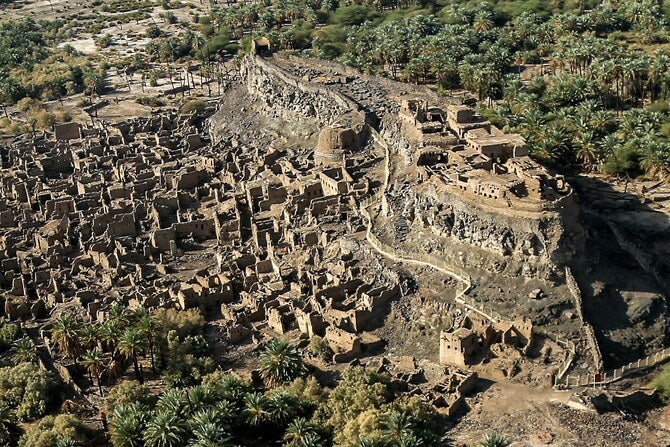 An aerial view of an old fort in the Khaybar oasis in northwestern Saudi Arabia. Khaybar, best known for a 7th-century fierce battle.
