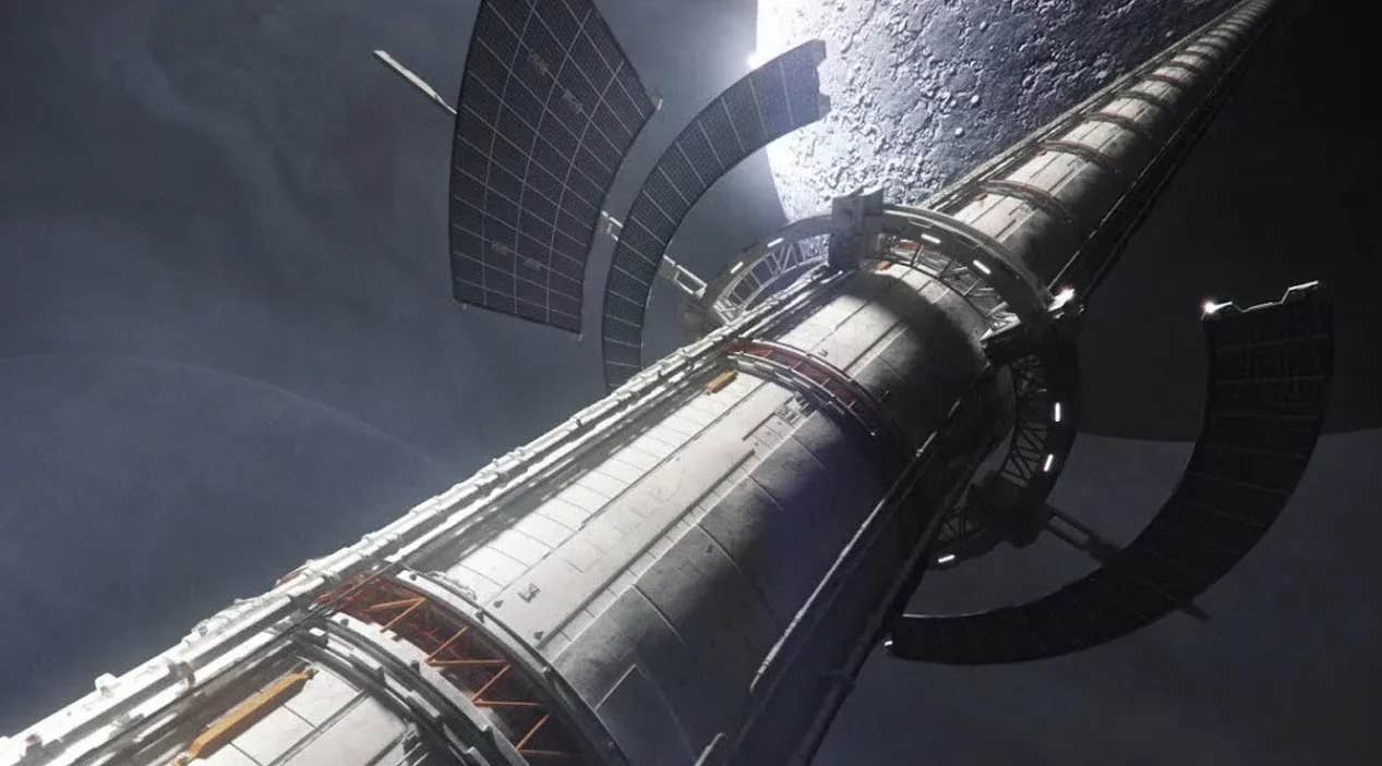 A space elevator would use a cable stretching from Earth’s surface to beyond geostationary orbit—about 42,000 kilometers (26,098 miles) into space.