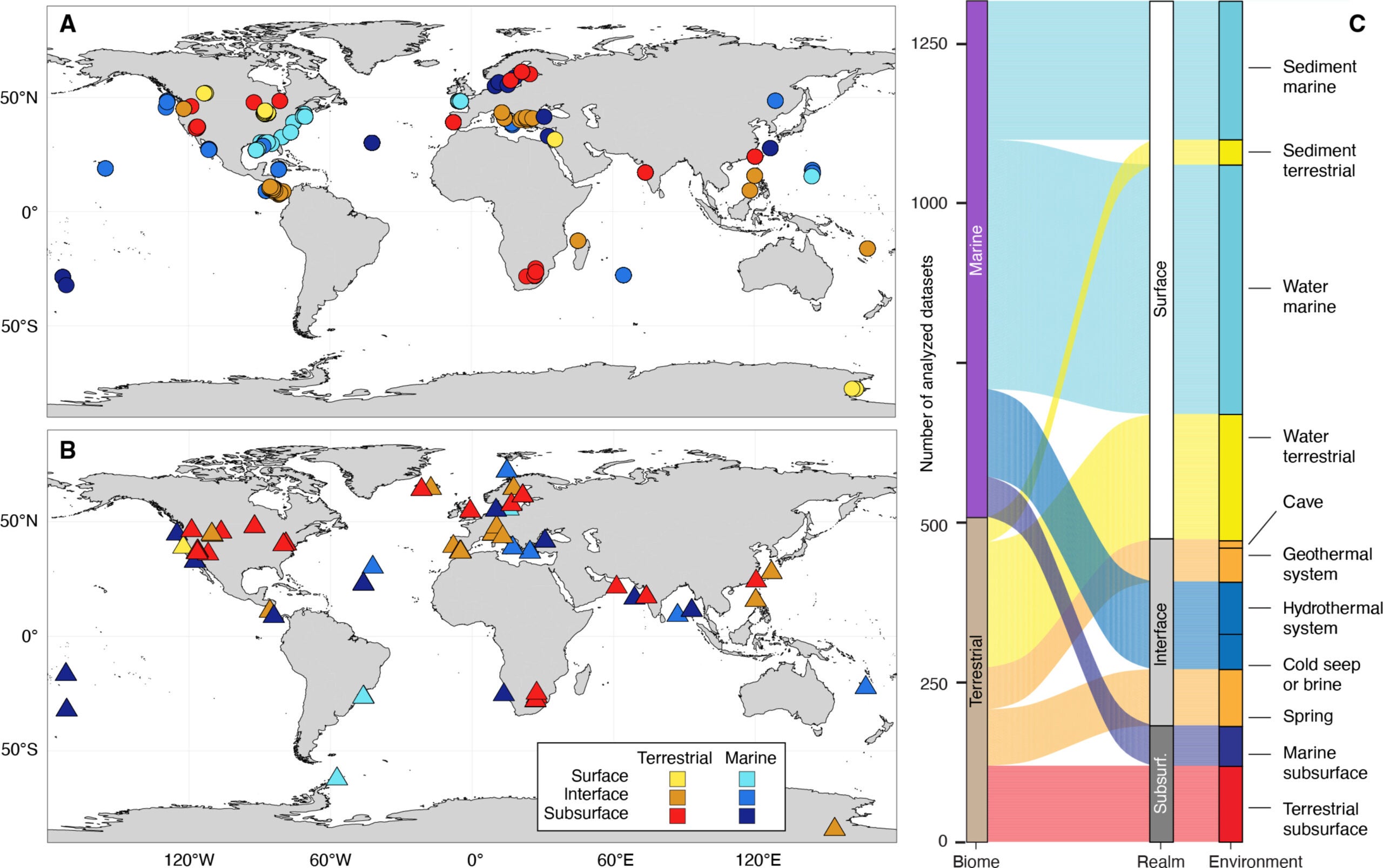 Geographic location and origin of samples. Maps of samples used for metabarcoding of 16S rRNA gene amplicon taxonomic marker genes.