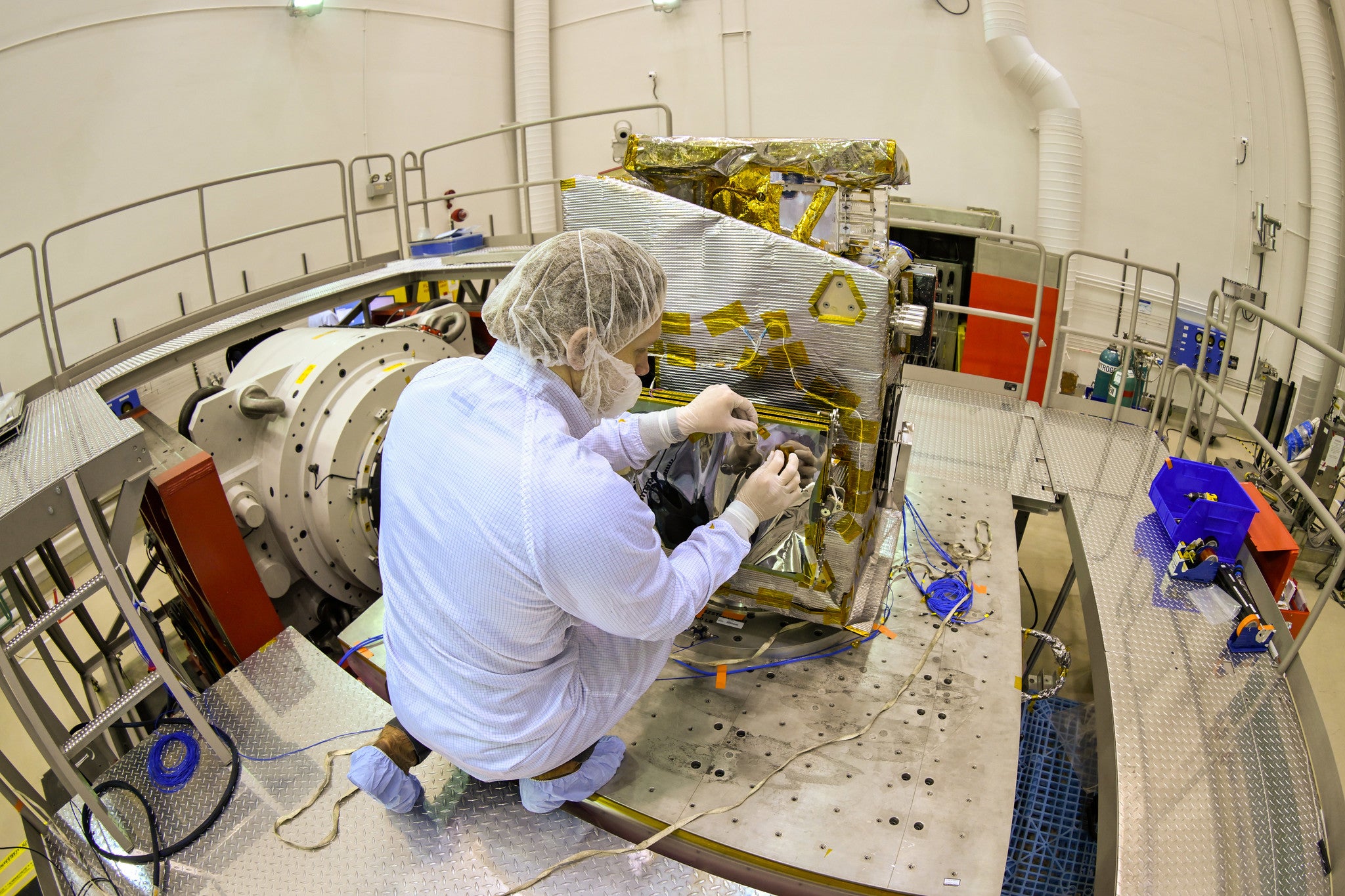 NASA's Lunar Trailblazer undergoing vibration testing at Lockheed Martin near Denver.
