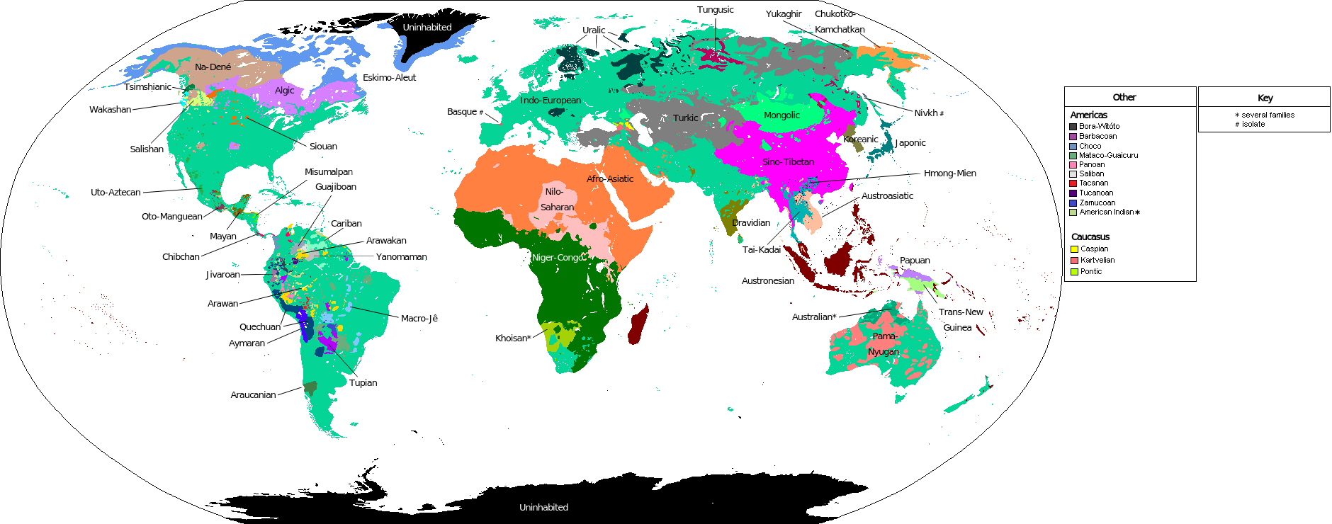 2005 map of the contemporary distribution of the world's primary language families