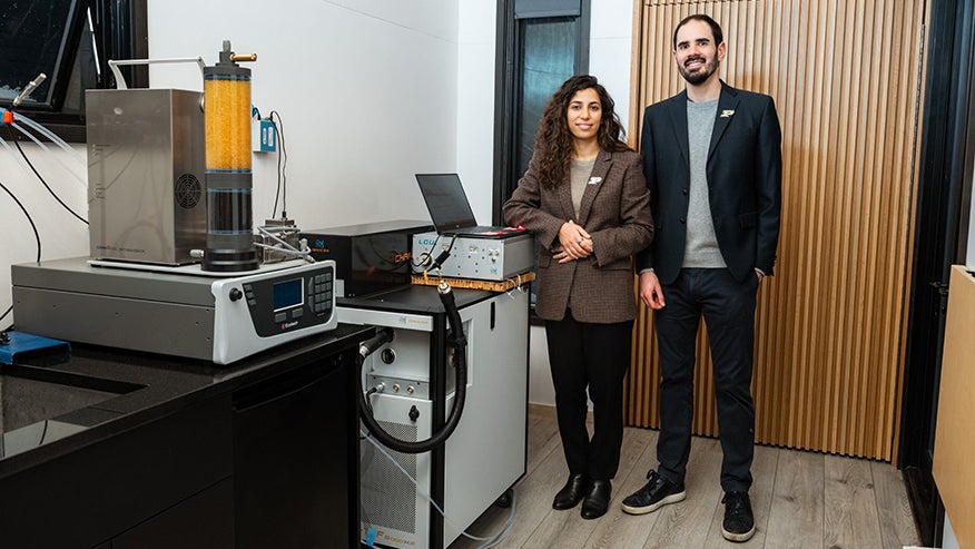 Purdue University engineers Nusrat Jung, at left, and Brandon Boor study the impact of everyday products and activities on a home’s air quality.
