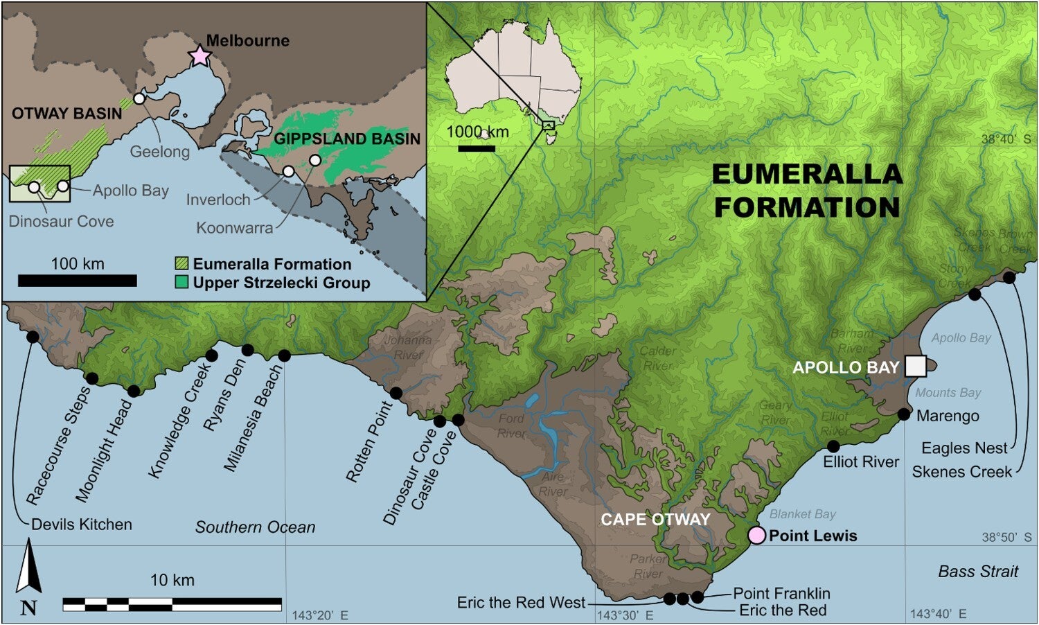 Map of the Otway Coast, Victoria, Australia, showing the location of the Point Lewis locality