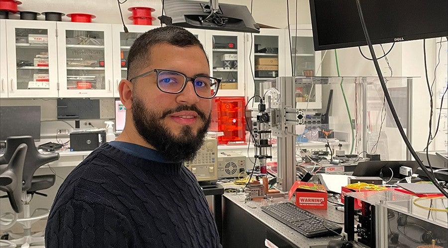 Researchers in the lab of Asst. Prof. Tian Zhong of the UChicago Pritzker School of Molecular Engineering, including postdoctoral researcher and first author Leonardo França (pictured), have explored a technique to store memory out of crystal defects.
