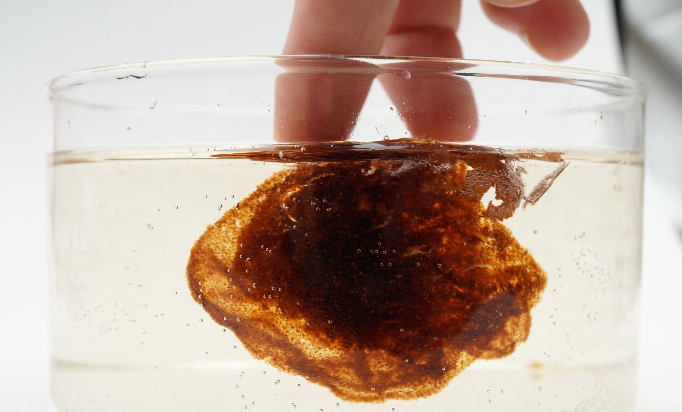 Originally, it’s an oval shape one centimeter in width. Once you soak it in the water, it will expand about eight times in volume and 20 times by weight, turning into a gelatinous mass, like a jelly