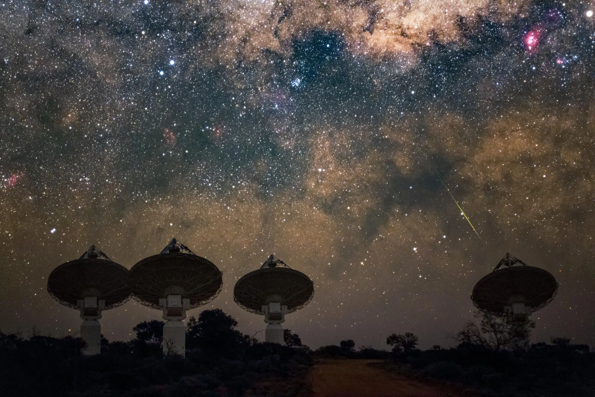 CSIRO’s ASKAP radio telescope is made up of 36 dishes spread out across 6km on Wajarri Country.