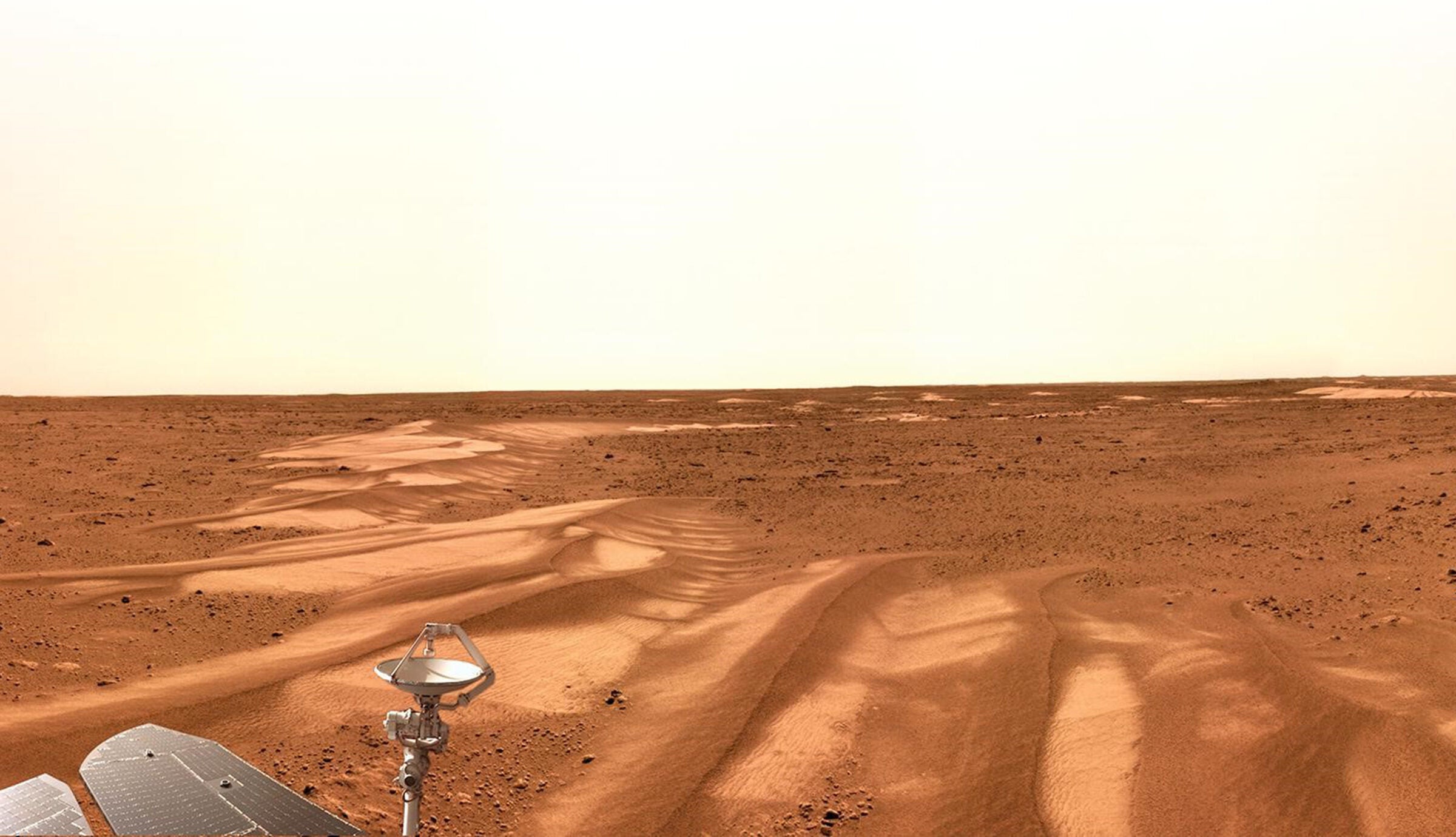 A panoramic photo taken by the Zhurong Mars rover on Mars. 
