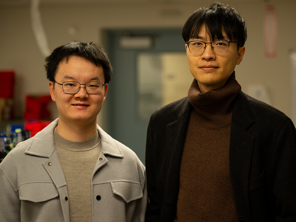 Jia-Xin "Jay" Zhong, left, postdoctoral scholar of acoustics at Penn State, and Yun Jing, professor of acoustics at Penn State.