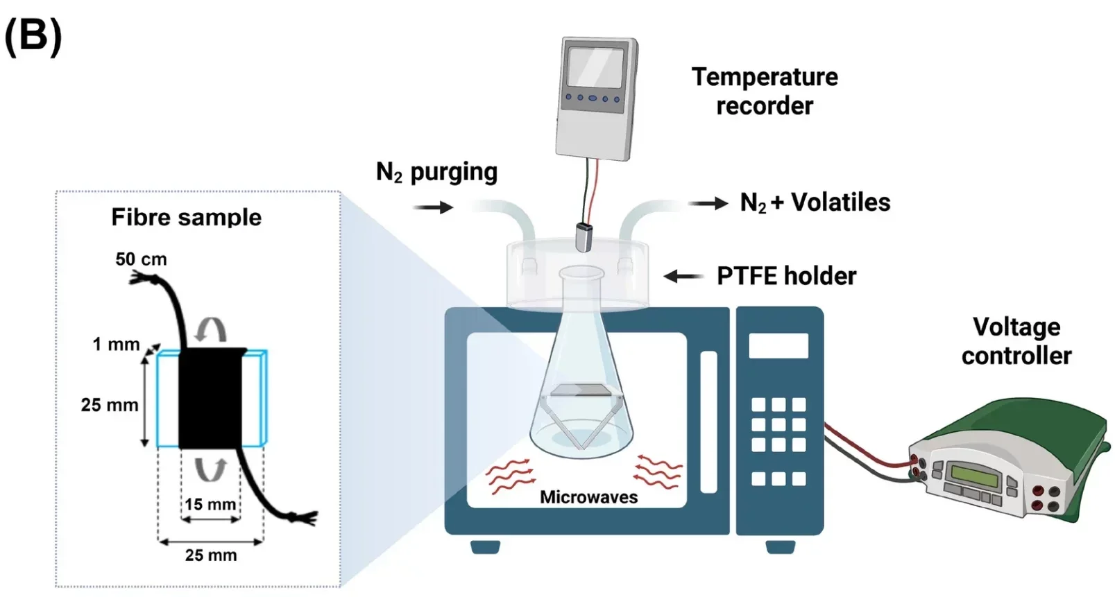 Schematic representation of the microwave heating setup used in this study.