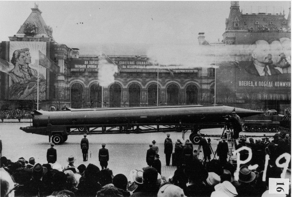 A CIA reference photograph taken in Red Square, Moscow, during the height of the Cold War, when the Soviet Union used to show off its latest nuclear weapons—in this case, Soviet medium-range ballistic missiles.