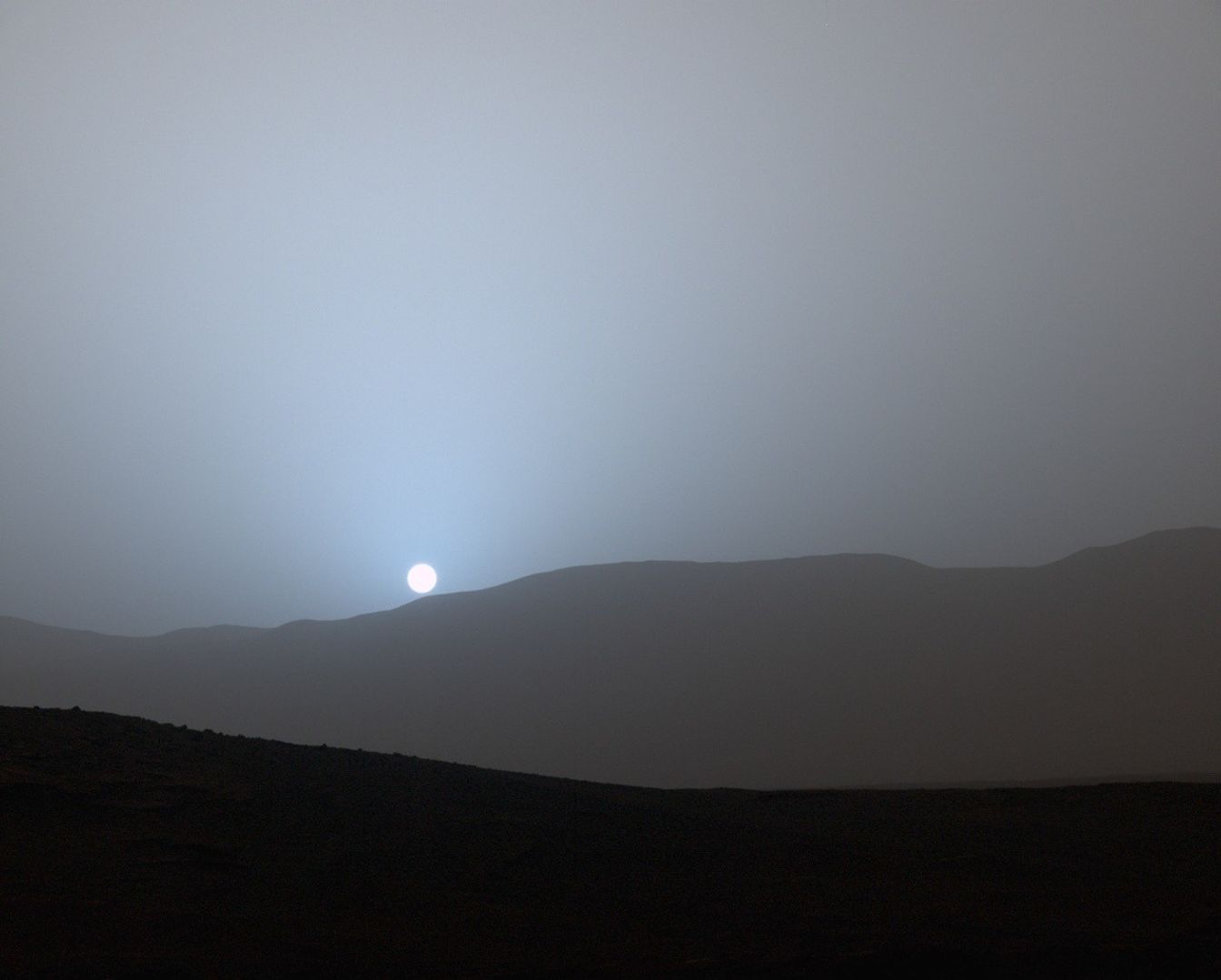 Martian sunset on a dusty day. The thermal impact of dust storms on Mars is significant, and is thought to play a similar role to that of water vapor in Earth’s atmosphere.