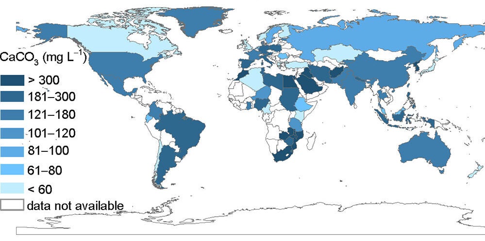 World map of drinking water hardness