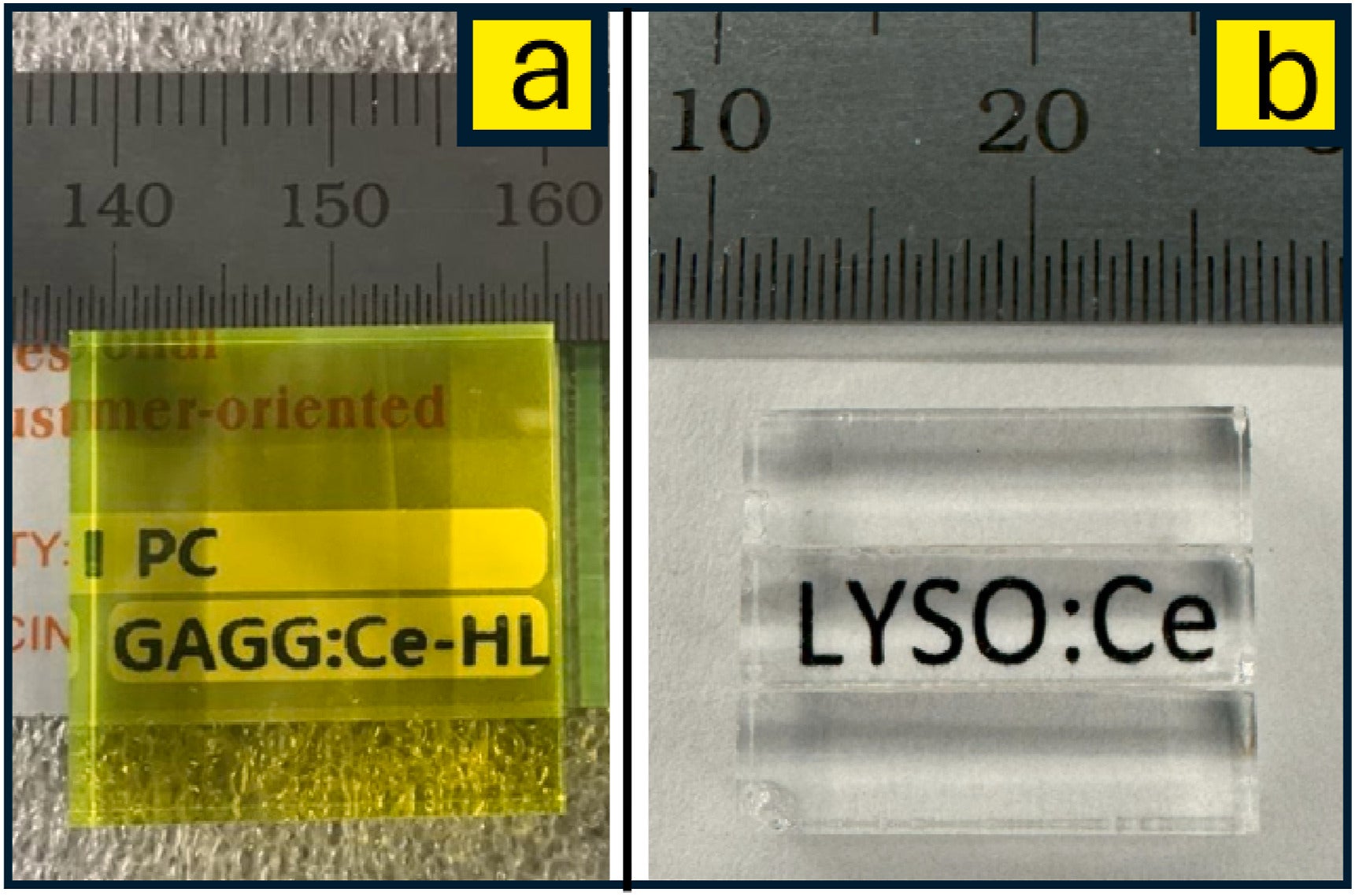 GAGG:Ce-HL and three LYSO:Ce crystals are placed together. 