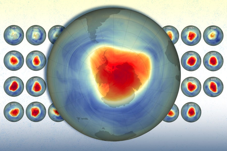 An MIT-led study confirms the Antarctic ozone layer is healing as a direct result of global efforts to reduce ozone-depleting substances. Foreground image of the ozone layer is from Sept. 28, 2024. 