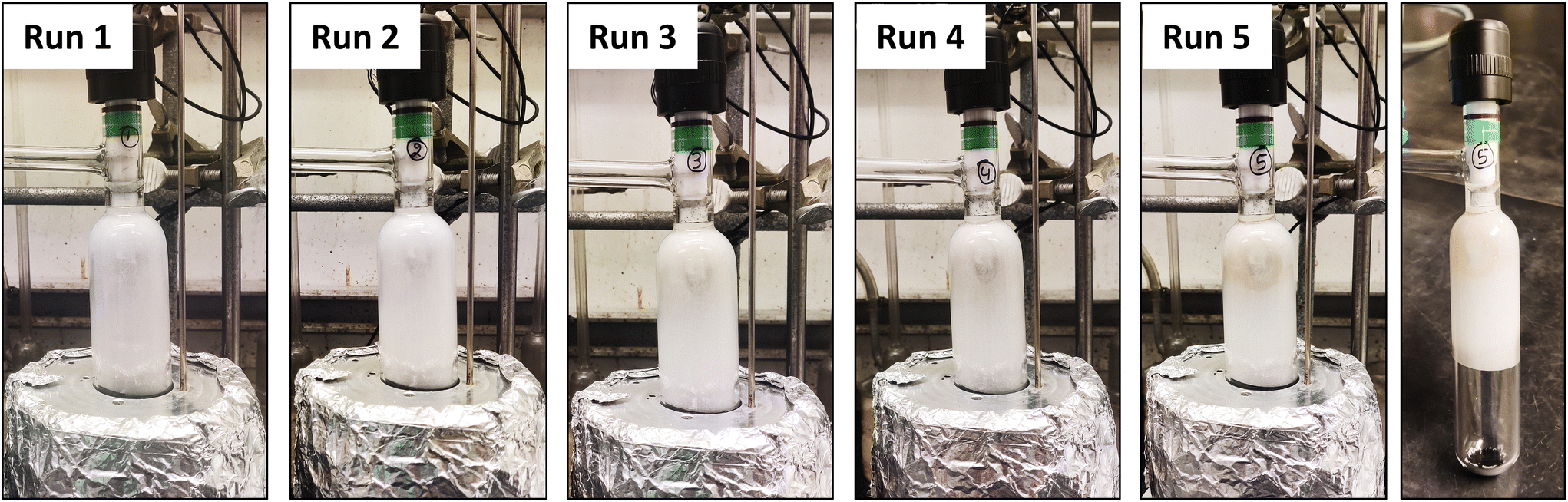 The photographs show the TPA product formation at different runs after every 4 h of heating (total reaction time = 20 h).